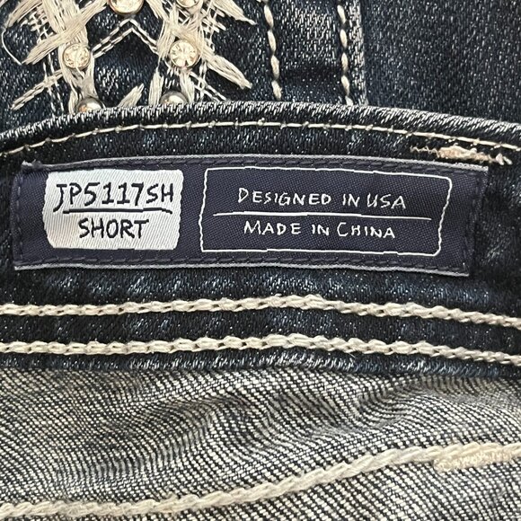 Miss Me Angel Wing Jean Shorts Low Rise Rhinestone Pocket Y2K Western Glam - Picture 7 of 10